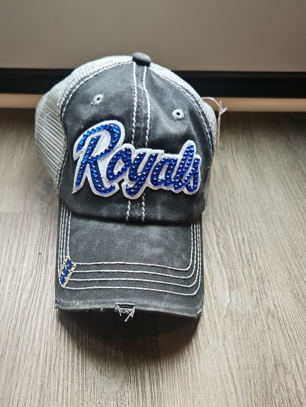Royals Embellished Trucker Hat in Black and White